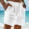 Men's Summer Shorts Beach Shorts Button Pockets Comfortable Holiday Linen Cotton Blend Shorts