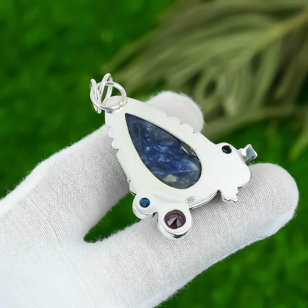 Natural Sodalite Rough Gemstone Pendant Blue 925 Sterling Silver Indian Jewelry
