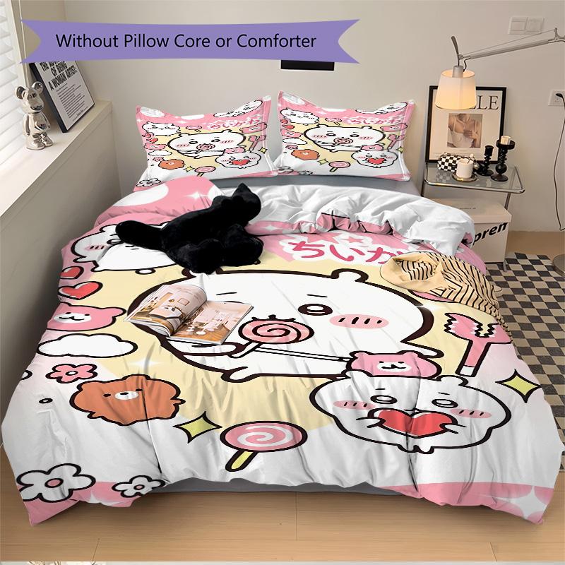 Cute Bear Lollipop Theme Print 3Pcs Bedding Setduvet Cover With 2 Bedropillowcase Home Birthday Gift