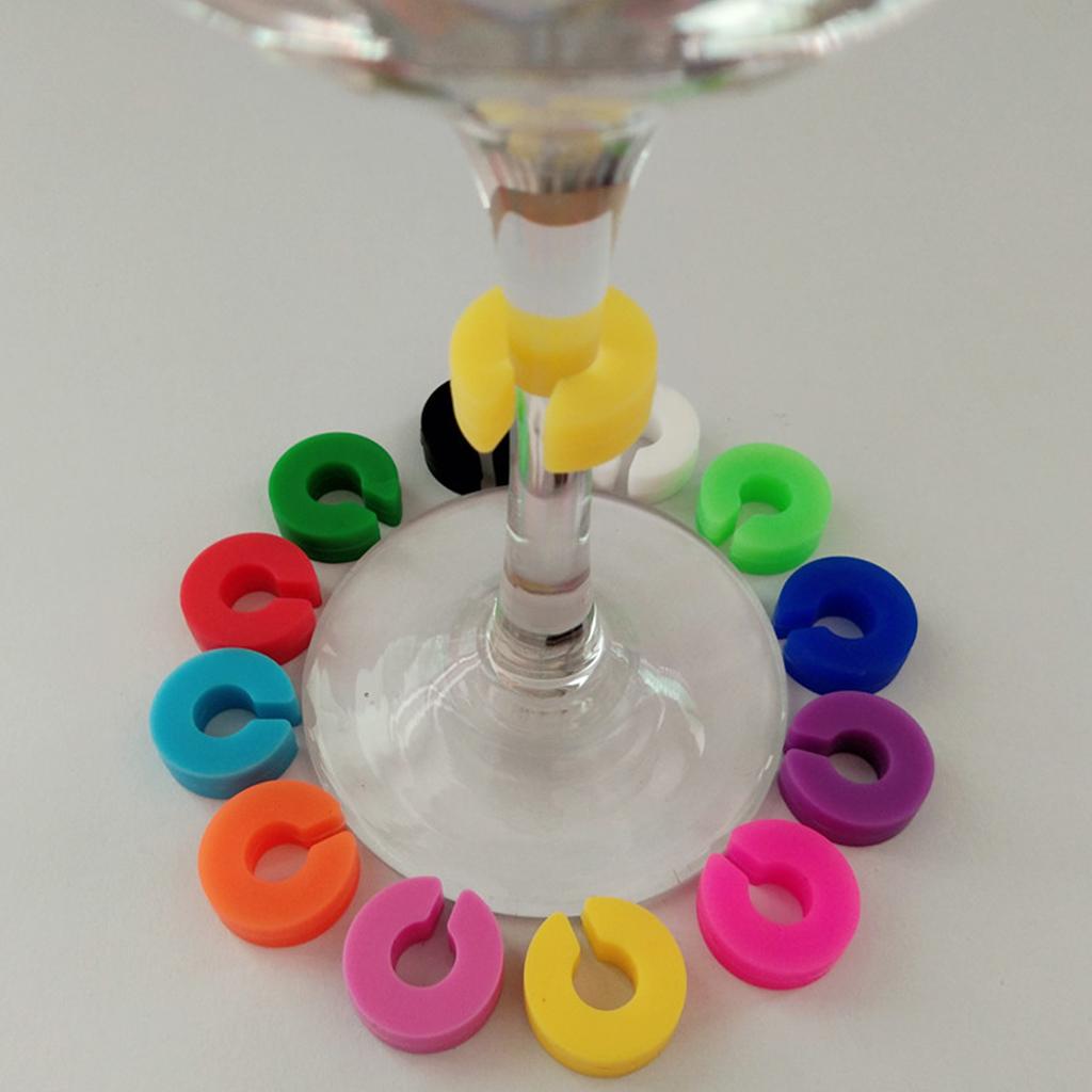 Wine Glass Markers Set of 12 Mini Circle Silicone Drink Glass Charms Tags Recognizer Cup Labels Signs for Party Bar