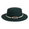 Women's Wool Felt Flat Top Fedora Hat - French Autumn/Winter Retro Style with Chain