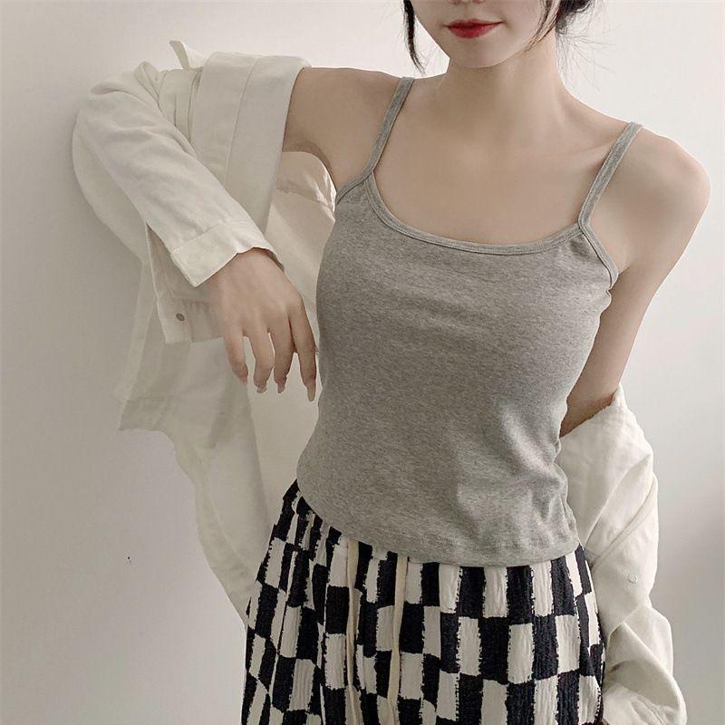 Женская майка с нагрудной подушечкой, красивый жилет с открытой спиной, облегающий грудь, однотонный короткий топ