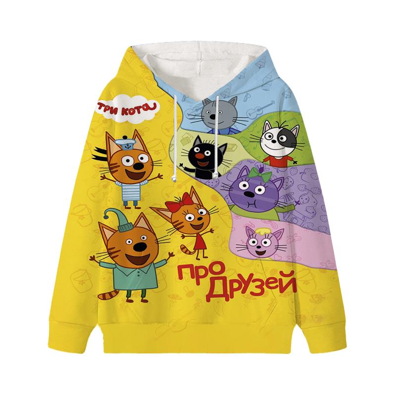 Толстовка с капюшоном Three Kittens E-cat Family для детей, милая детская осенняя толстовка с рисунком манги, детская одежда для девочек и мальчиков, толстовки с капюшоном