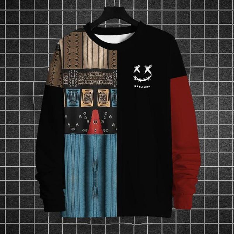 Модная мужская толстовка с длинным рукавом с забавным графическим принтом Футболки с принтом Осенние свободные толстовки с круглым вырезом Мужская одежда больших размеров Топы