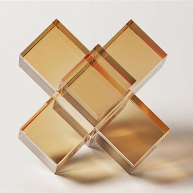 Minimalism Cross Crystal Ornaments Transparent Geometric Square Crystal Statue Desk Decoration Frosted Glass Crafts Sculpture