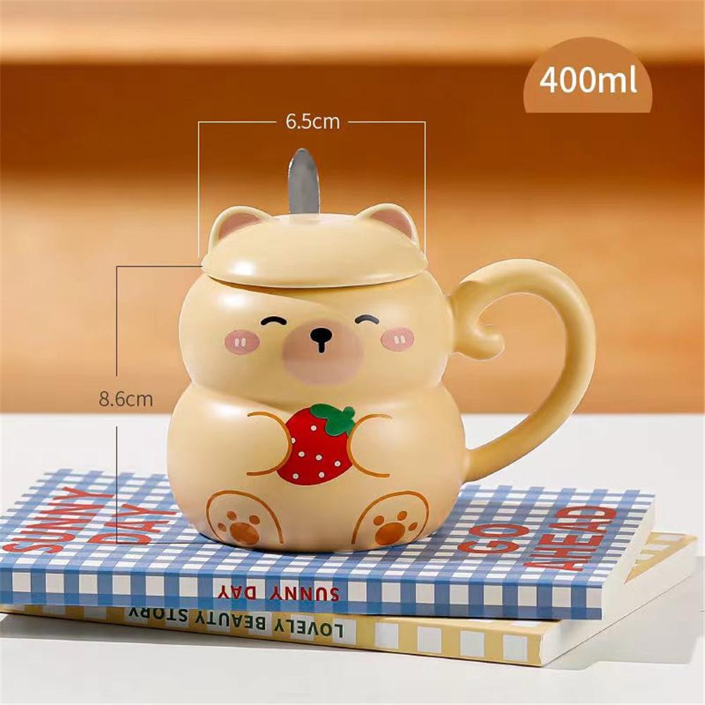 Ceramic Mug Cute Panda Cat Rabbit Funny Animal Water Cup with Lid Decorative Coffee Cup with Cover Children Kids Drinkware Cups