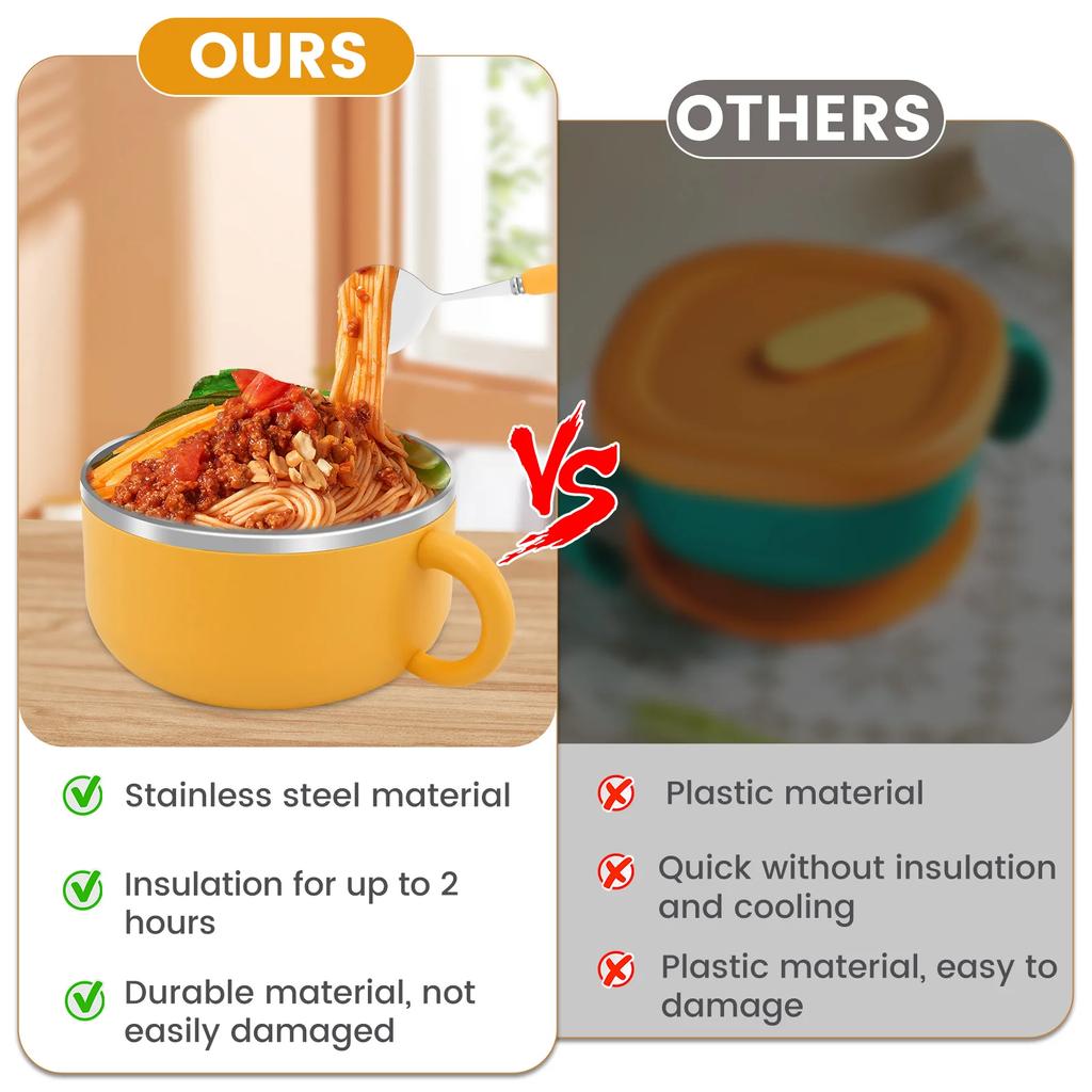 1200 мл Чаша для рамэна Чаша для лапши из нержавеющей стали с крышкой Термостойкие миски для лапши быстрого приготовления Плита Посуда Кухонные аксессуары
