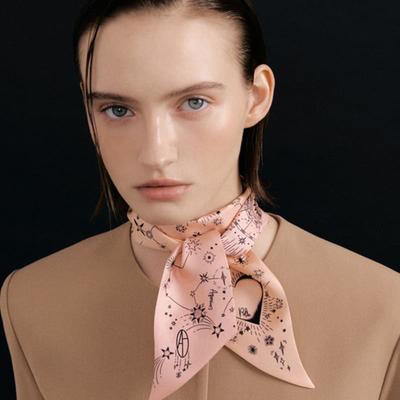 AVVINA PELLE Zodiac Long Twilly Silk Scarf - Pink/Peach