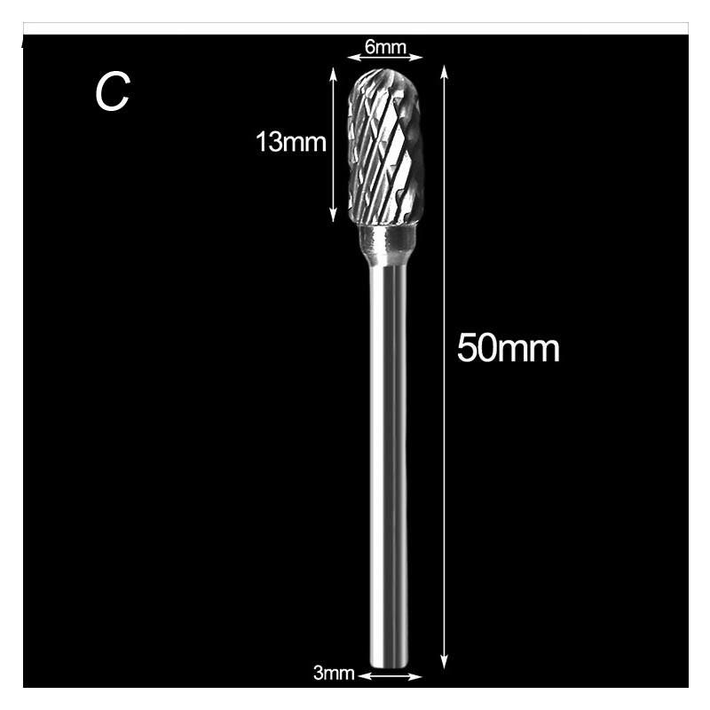 3mm Shank Drawing Tungsten Carbide Burr Milling Cutter Rotary Tool Double Diamond Cut for Dremel Metal Wood Electric Grinding