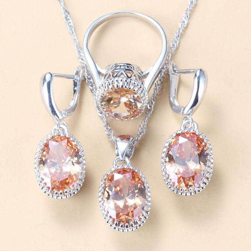 Wedding-Engagement 925 Silver Jewelry Sets AAA+ Quality Natural Crystal Bridal Costume 3-Piece Sets For Women 8-Colors Jewelry