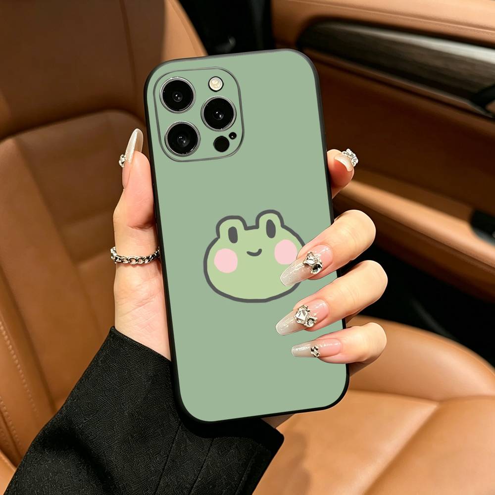Cute Frog Cartoon Phone Case For iPhone 17,16,15,14,13,12,11 Pro Max,16/15/14Plus,XS Soft Black Cover