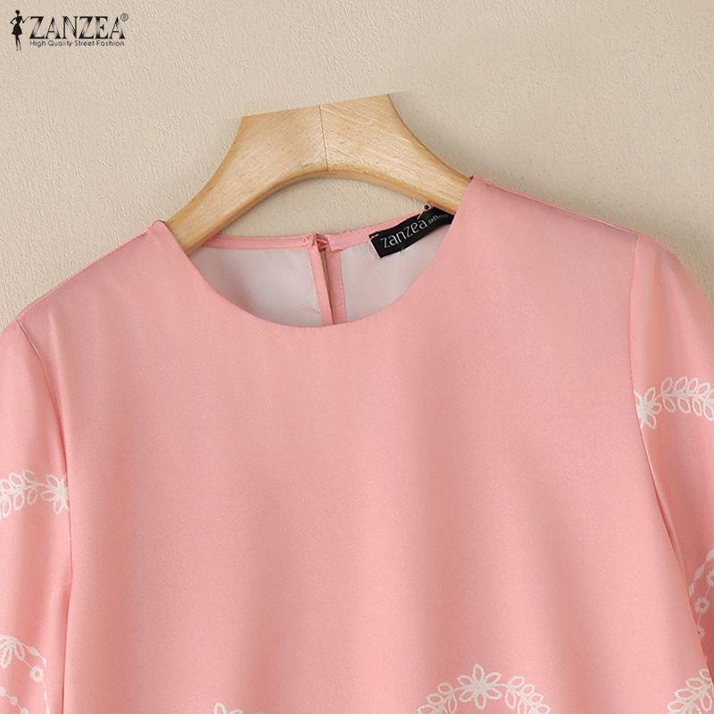 ZANZEA Женская повседневная блузка с круглым вырезом и рукавом 3/4 с принтом