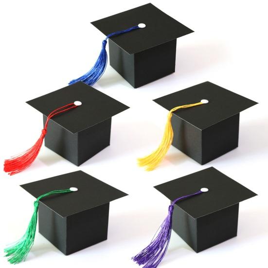 50Pcs Graduation Hat Candy Boxes with Tassels Square Chocolate Goodies Snack Paper Storage Boxes Party Favors Treat Packaging Boxes