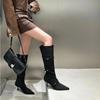 Женская обувь Женские высокие сапоги на каблуках Туфли с острым носком Модные женские сапоги до колена в стиле вестерн с пряжкой Дизайнерская обувь