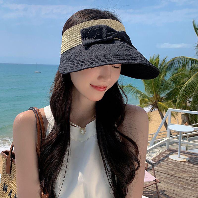 Летняя маленькая свежая женская соломенная косичка маленькая плиссированная пустая шляпа с бантом козырек большая подвесная шляпа от солнца с солнцезащитным кремом