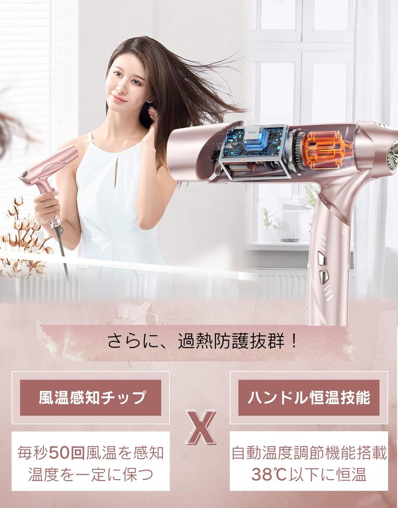 Llano Hair Large Air High Wind Salon Quick 21 Оснащен нейтрализующими ионами Rhythm Heat Damage Ion Для домашнего путешествия Для сертифицированного фена PSE, Объем,