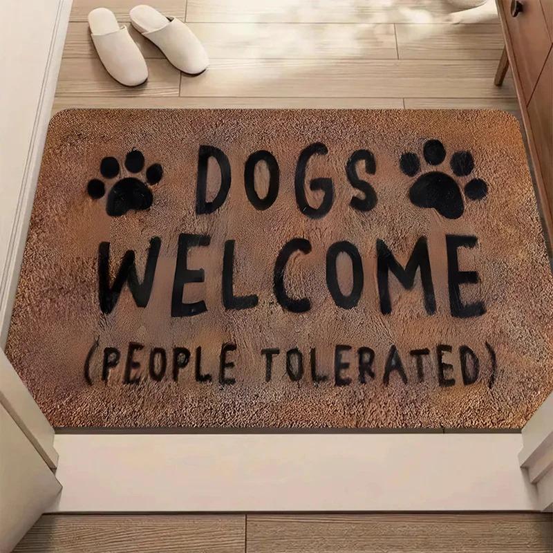 2D Flat Printed Funny Dog Welcome Doormat Felt Polyester Composite Indoor Entryway Floor Mat Front Door Rug Pet Lover Decor