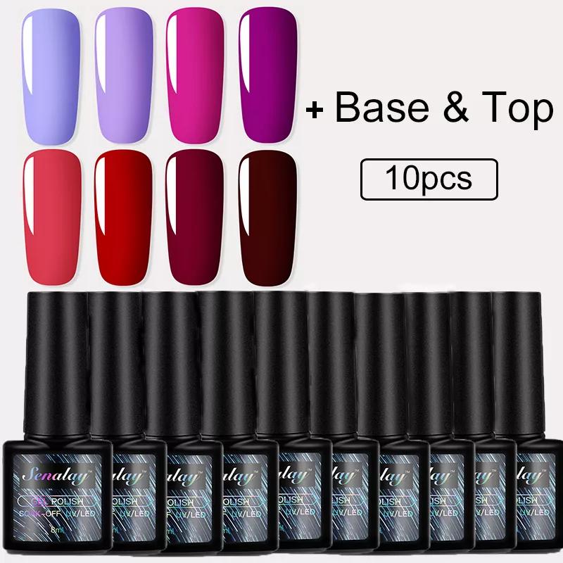 Набор гель-лаков для ногтей Senalay, 4/6/10 шт., 8 мл, классический цвет, замачиваемый УФ-лак для дизайна ногтей, маникюрный праймер, набор гель-лаков для ногтей