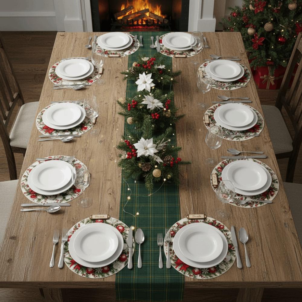 Tree Bow Christmas Table Placemat Coaster Coffee Cup Mats Round Dining Mat Kitchen Supplies