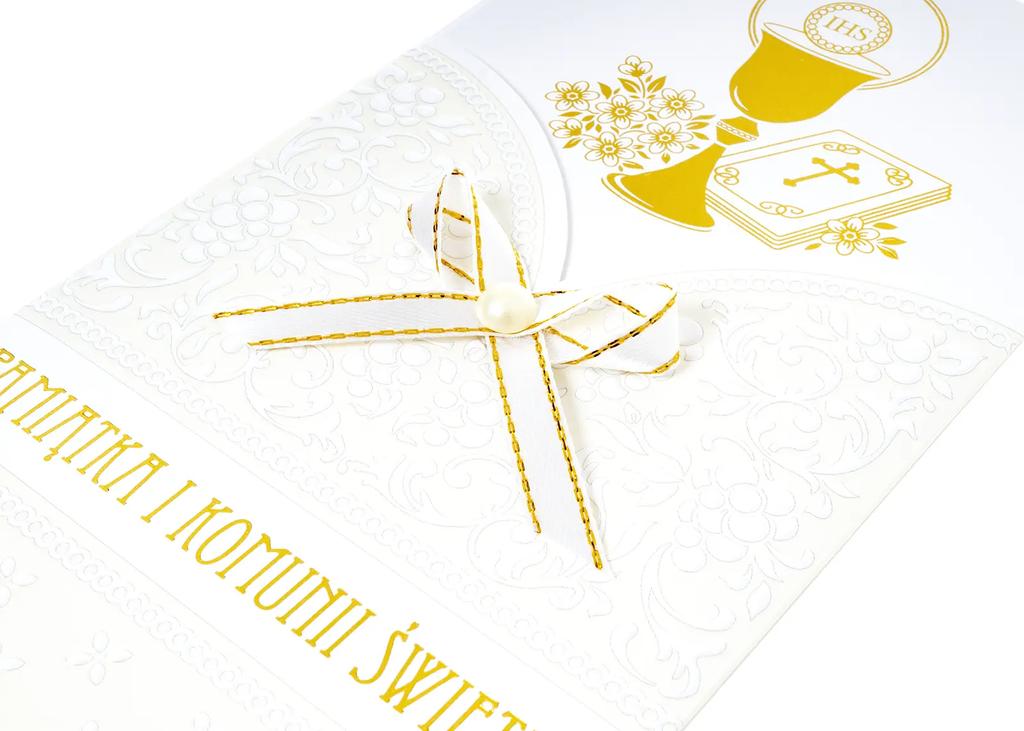 Decorated First Holy Communion Card with Gold-Colored Elements