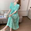 V Neck Elegant Evening Long Party Dresses Fashion Chic Floral Beach Dress Casual Short Sleeve Print Summer Dress Robe 22205