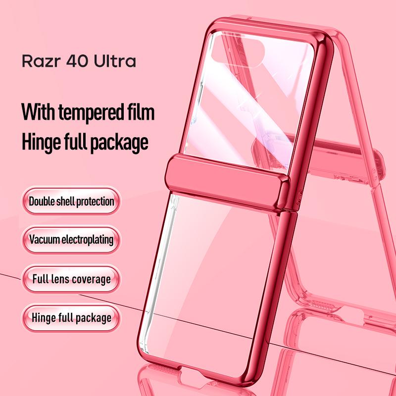 Для MOTO Razr 40 Ultra Покрытый шарнирный автоматический пружинный 360° Полная защита от падений с закаленным стеклом Передняя пленка Чехол для телефона
