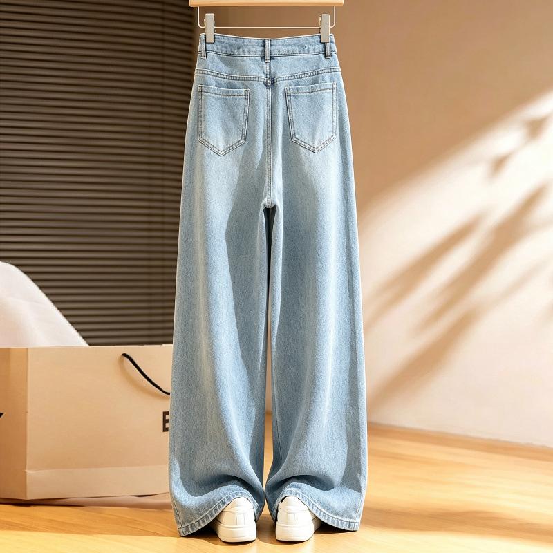 Light blue butterfly exquisite embroidered jeans women's autumn new design hollow hot diamond wide-leg pants