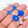 Blue Chalcedony, Pearl Gemstone 925 Sterling Silver Jewelry Earring 2.68" GK-6255
