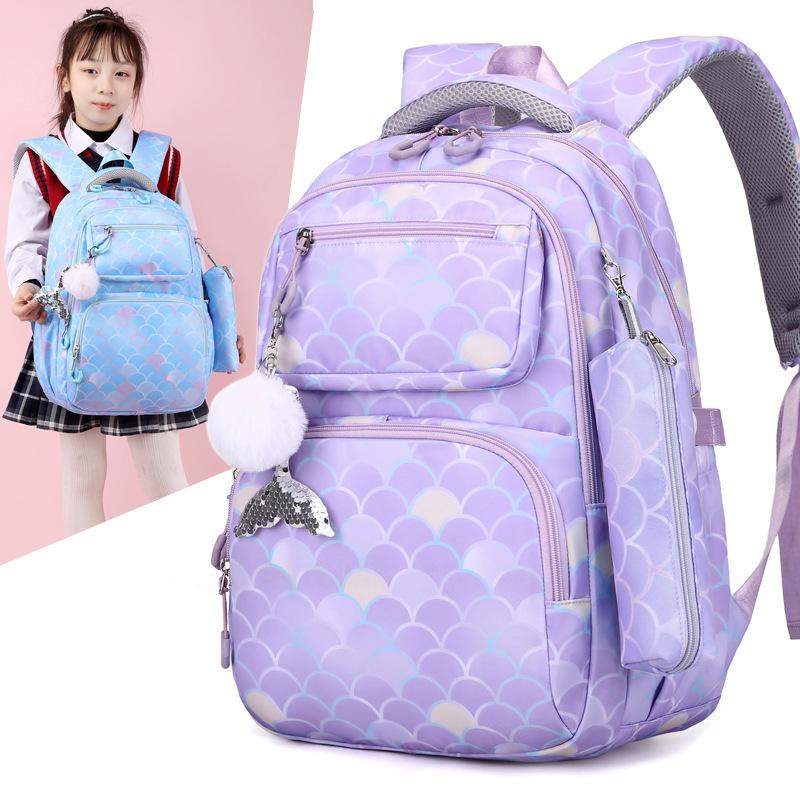 3pcs/Set Fish Scale Print Kid Backpack With Mermaid pendant Girl waterproof School Bag Children Schoolbag For teenage girls