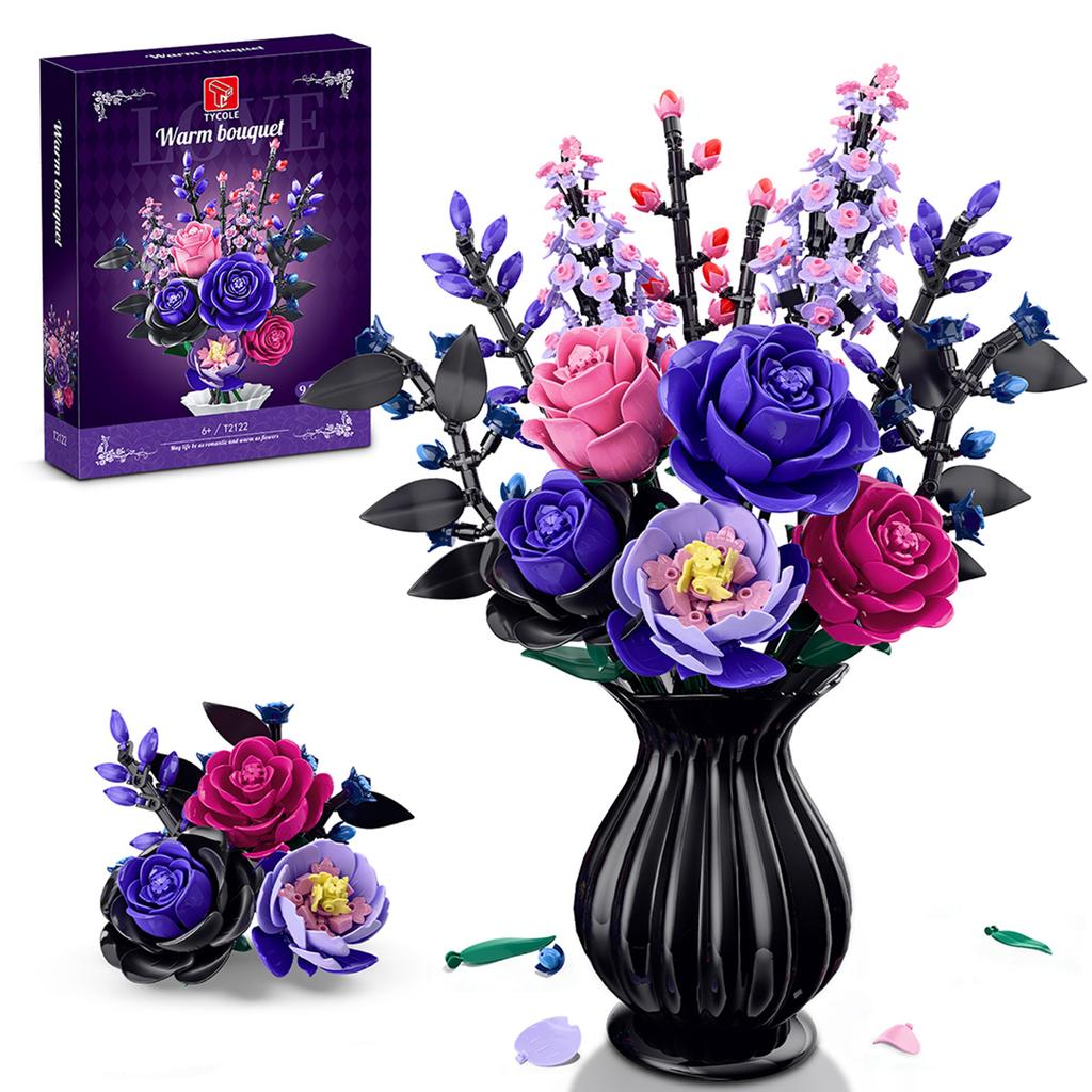 non-toxic 9-in-1 Bouquet Model Building Blocks Educational Toys Flowers Bricks Puzzle Sets Desktop Ornament Valentine's Day Christmas Gift