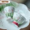 2 шт./лот Ручная роспись Розовый травяной чайный стакан Ручной работы Высокая ножка Мастер-чашка Цветочный рот Ароматный для вдыхания аромата Кружки Набор для чайной церемонии Кунг-фу 25 мл