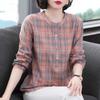 Women's Spring Autumn Style Cotton Blouses Shirt Women's O-Neck Long Sleeve Button Plaid Korean Elegant Tops