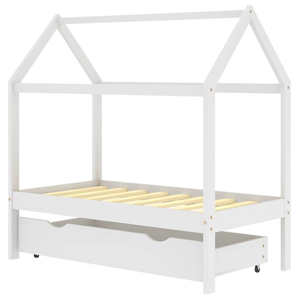Kids Bed with Drawer White Solid Pine Wood 70 x 140 cm