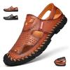 Men Genuine Leather Shoes Men's Sandals Durable Handmade Stitching Close Toe Non Slip Shoes For Indoor Outdoor Beach
