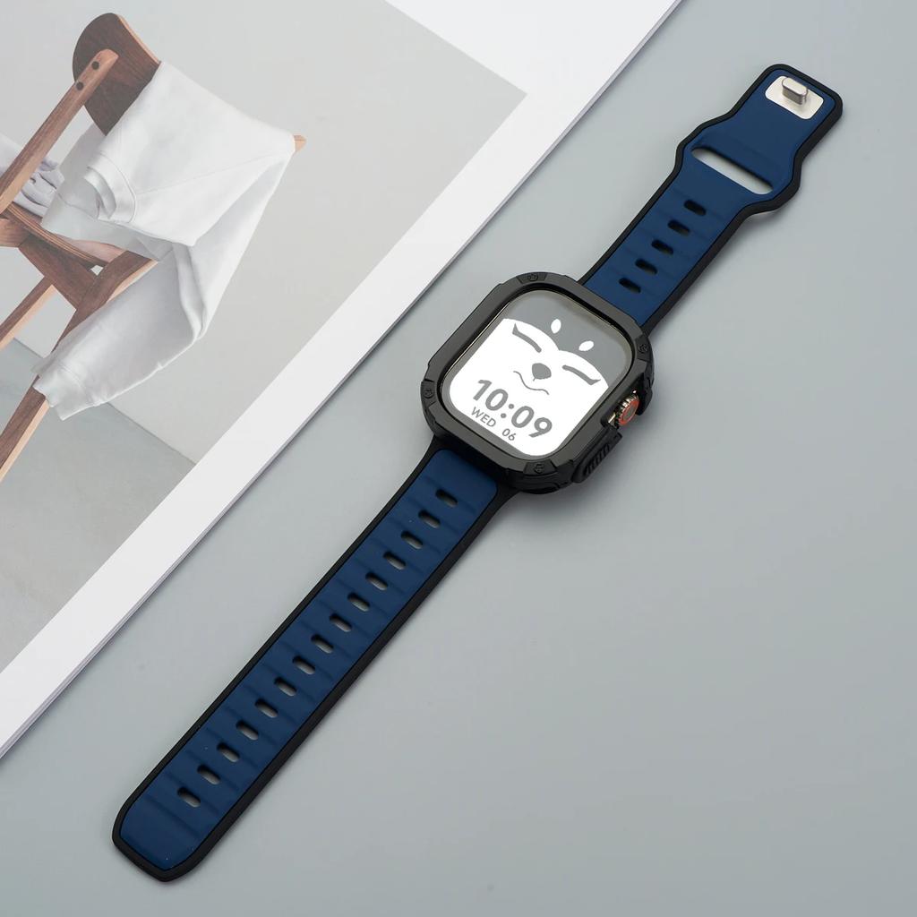 Ремешок+Чехол для Apple Watch 49мм 44 45 46ММ TPU+PC Защитный Бампер Силиконовый Ремешок для Iwatch Серии 10 9 8 7 6 5 4 Se Ultra 1 2