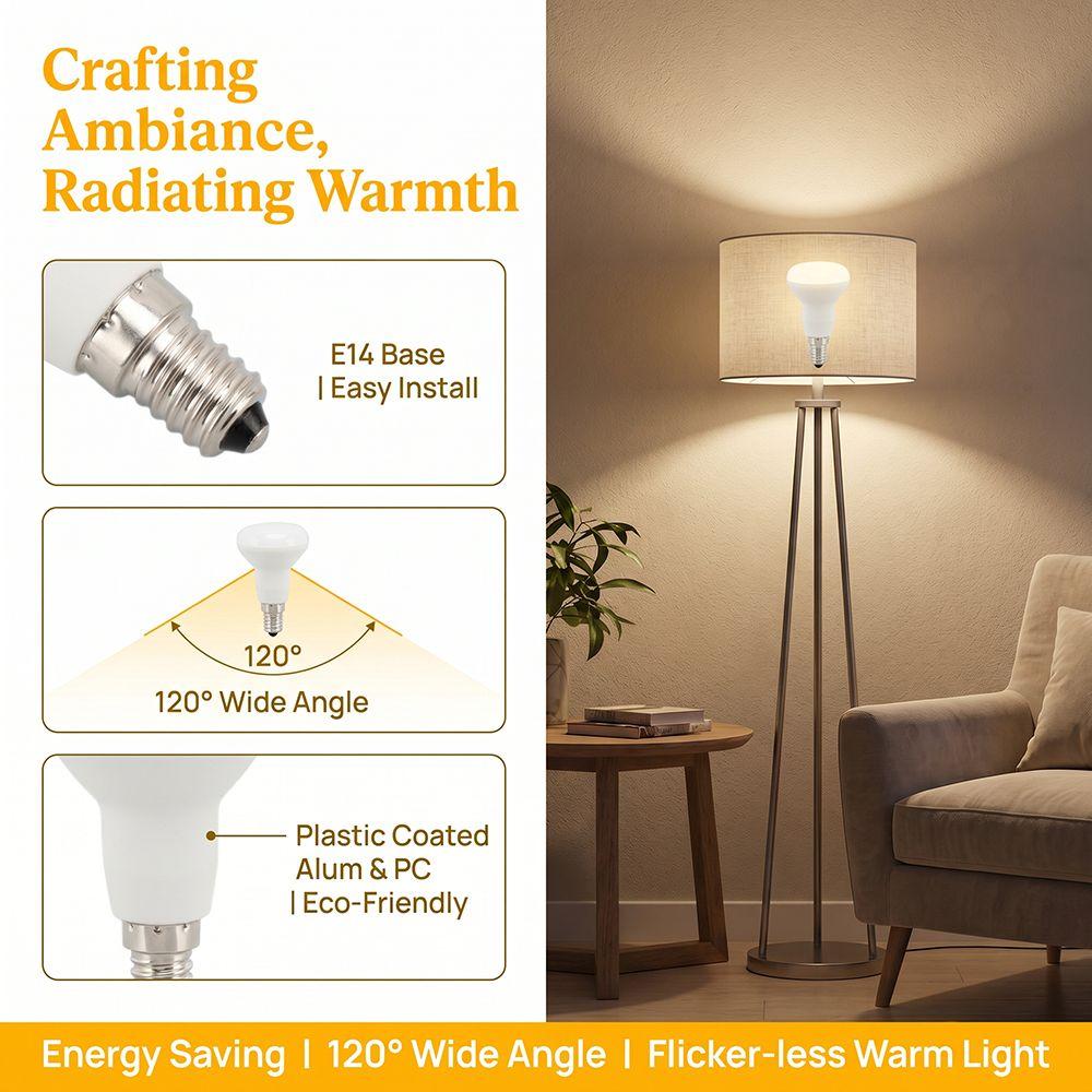 4 Pack 5W Long Neck LED Bulbs E14 Base Mushroom Shape Lamps Energy Saving LED Light Bulbs Home