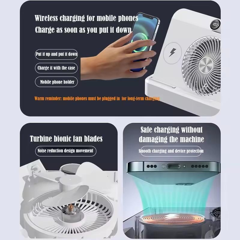 Desktop Electric Fan Mobile Phone Wireless Charging Stafion Folding Room Air Cooler With LED Smart Digital Display 100 Wind Spee