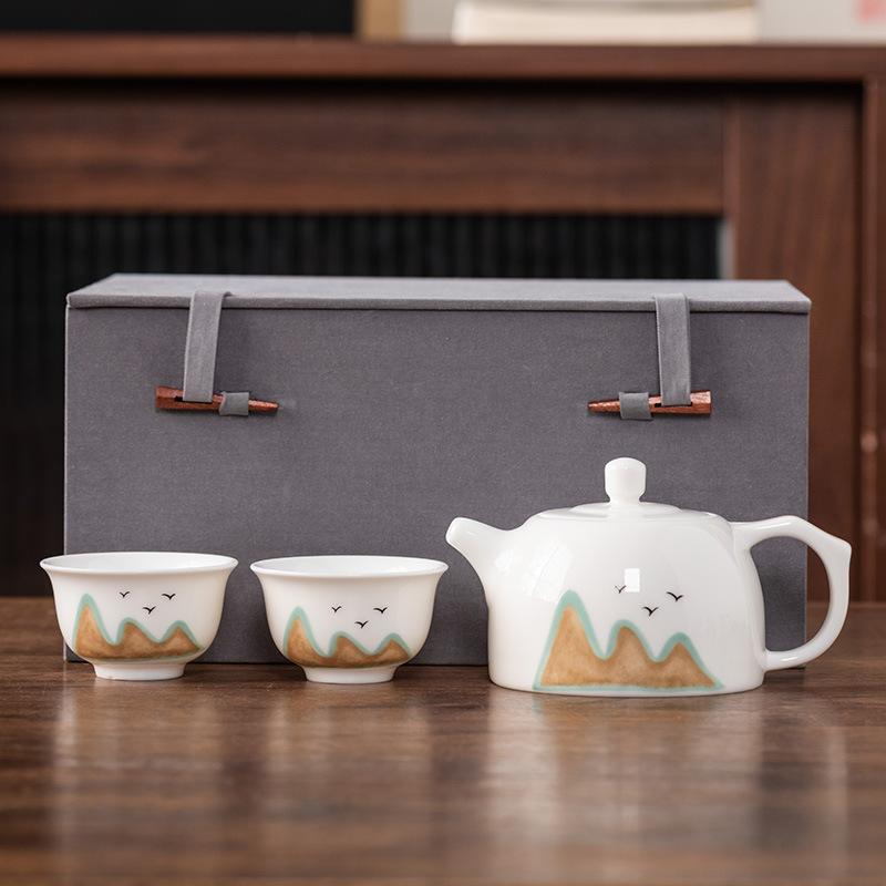 Чайник луч один горшок и две чашки жирный нефрит фарфор легкая роскошь набор для чая кунг-фу чашка Куайкэ высококлассная парчовая коробка подарочная коробка