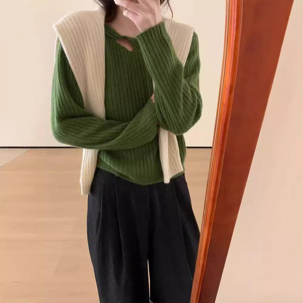 Топ-свитер с длинными рукавами, вязаный базовый, осенне-зимний, белый, ажурный пуловер для женщин