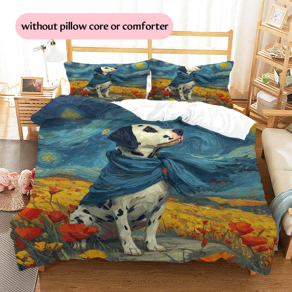 Boy and Animals at Night Pattern Bedding Quilt Set Quilt Cover Pillowcase Home Decoration Gift (1 * duvet cover + 2 * pillowcase, without core)