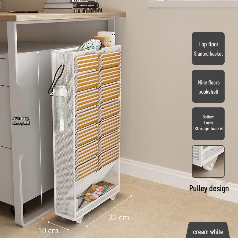 Кованый Железный Передвижной Книжный Шкаф с Подвижным Краем и Детским Боковым Хранилищем