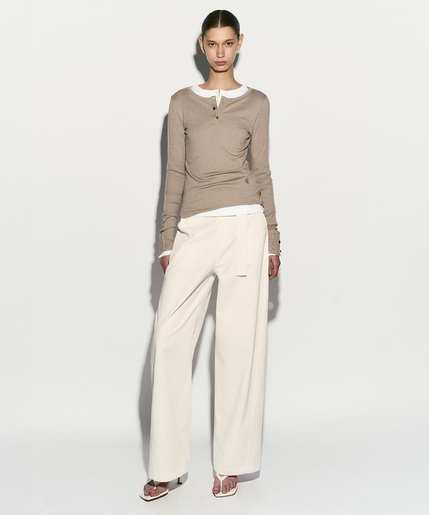 RE RHEE Belted Straight Leg Trouser Ivory