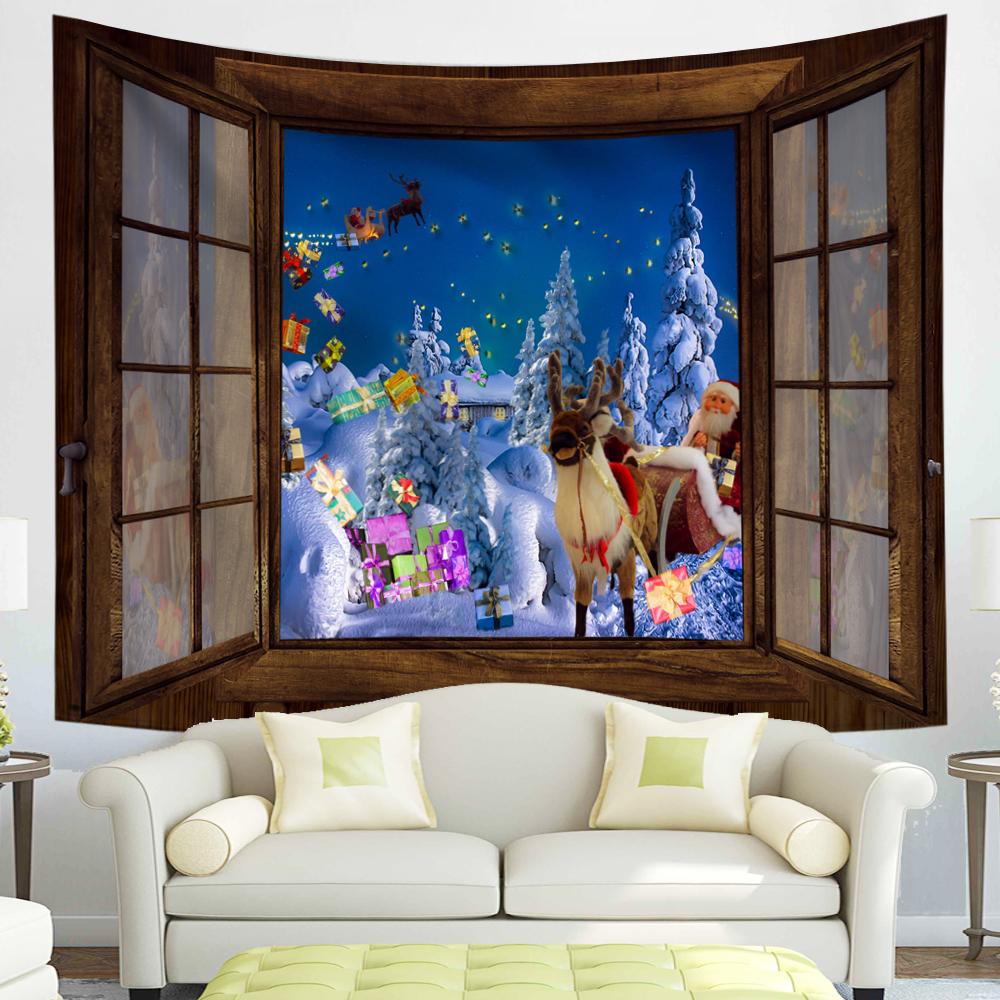 С Рождеством Гобелен Снежинки Санта-Клаус Зимняя ночь Рождественская елка Настенный камин Подарок Новогодние украшения для дома