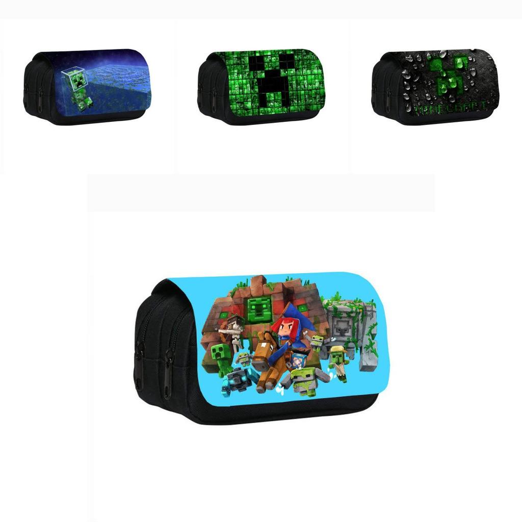 Minecraft Game Character Patterns Students Double Layered Stationery Storage Bag For School Use