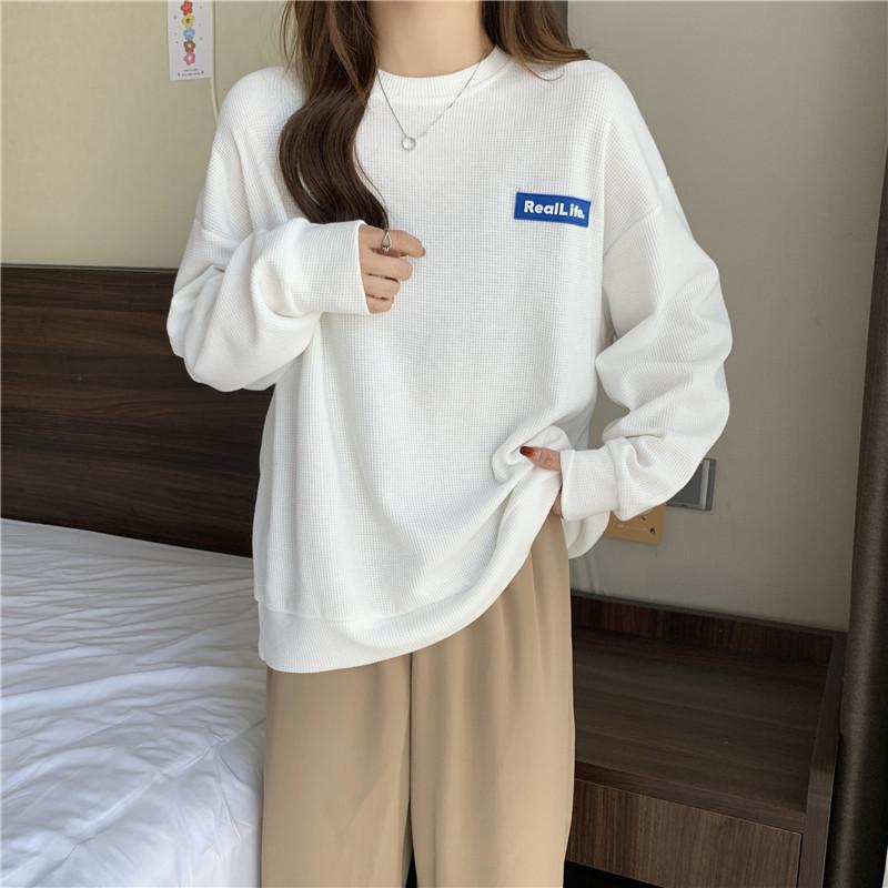 Весна осень Толстовки с капюшоном буквы Oversize Толстовка женская корейская повседневная Длинный рукав вафельная y2k Топы Harajuku Пуловеры Уличная одежда