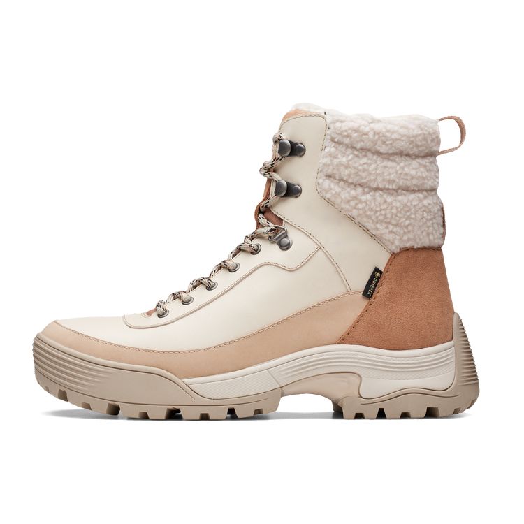 Clarks Leather Warm Durable Non-Slip Comfortable Lace-Up Thick Sole Short Outdoor Boots Women boots White Orange 261738234