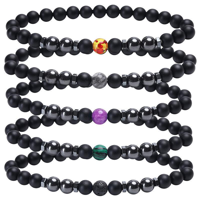 Матовый обсидиановый браслет с бусинами для мужчин и женщин, унисекс, натуральный энергетический камень, для здорового похудения, обсидиановый браслет для пар, ювелирные аксессуары, подарки