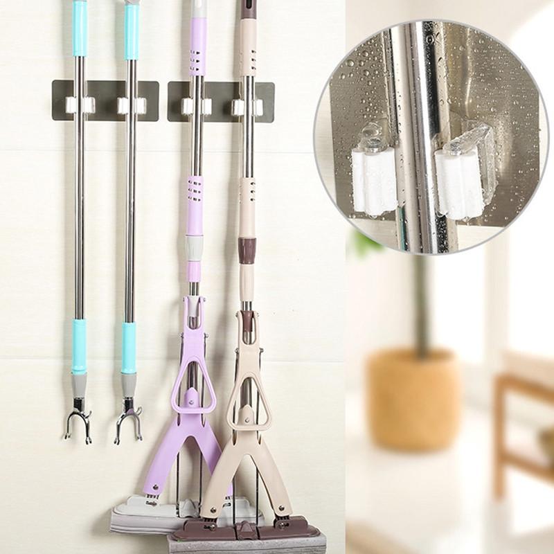 Home Wall Mounted Mop Organizer Holder Brush Broom Hanger Storage Rack Kitchen Tool ARI