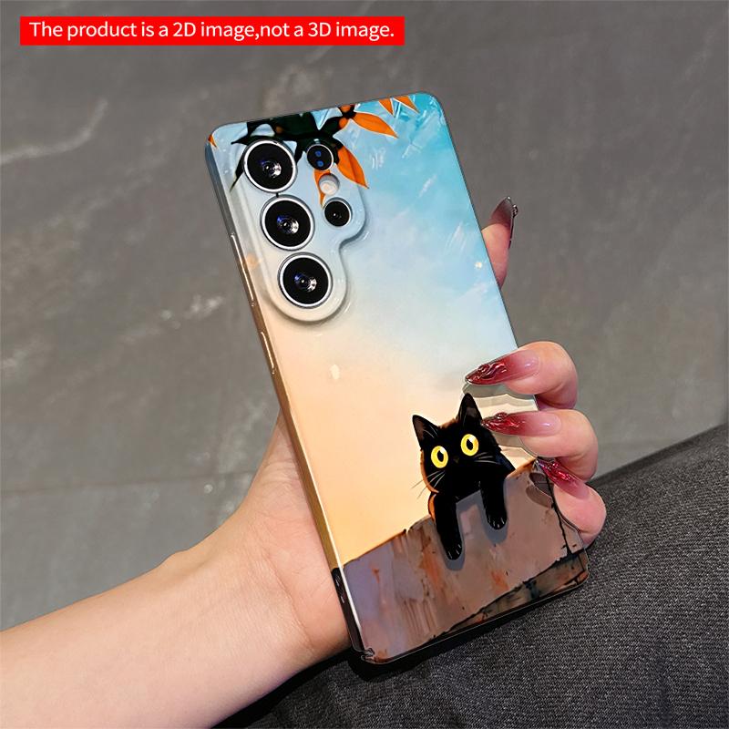 2DFlat Samsung phone case Black Cat on Wall Under Autumn Leaves Applicable to Galaxy S23 S24 S25ULTRA S26 A12 A14 A15 A16 A54 A55