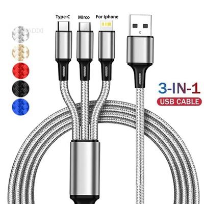 3 в 1 USB-кабель для быстрой зарядки типа C Micro IOS, универсальный зарядный кабель для iPhone, Huawei, Samsung, нейлоновый плетеный шнур
